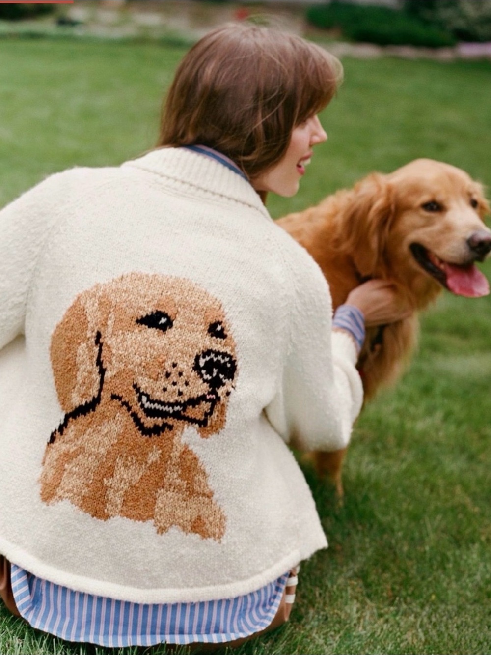 Pilcro @ Anthropologie Knit Cardigan with Golden Retriever Graphic